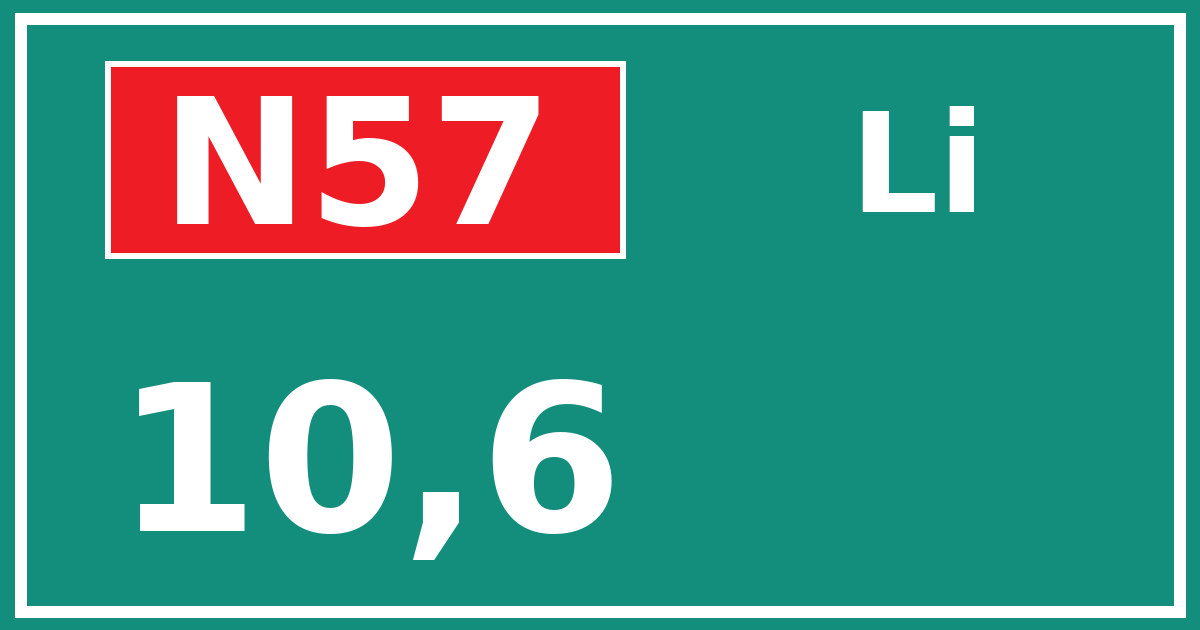 Hectometerbord N57 10,6 zijde Li