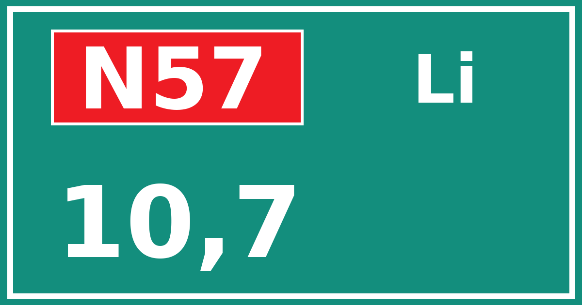 Hectometerbord N57 10,7 zijde Li