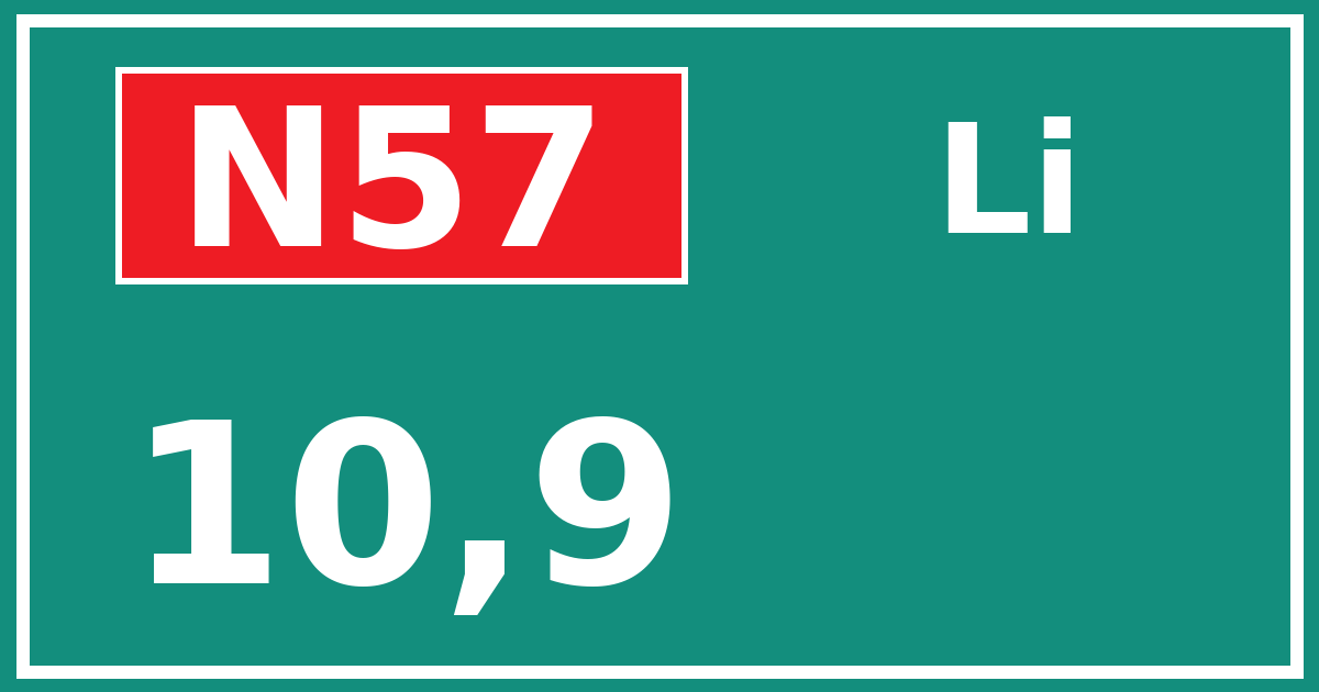 Hectometerbord N57 10,9 zijde Li