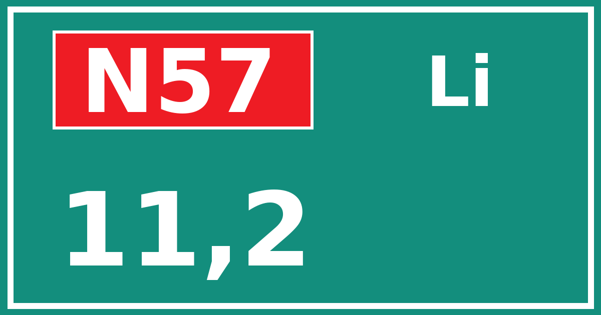Hectometerbord N57 11,2 zijde Li