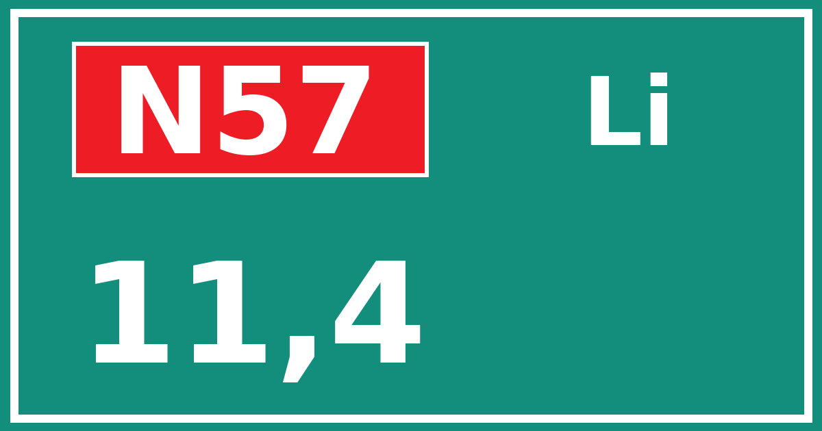 Hectometerbord N57 11,4 zijde Li