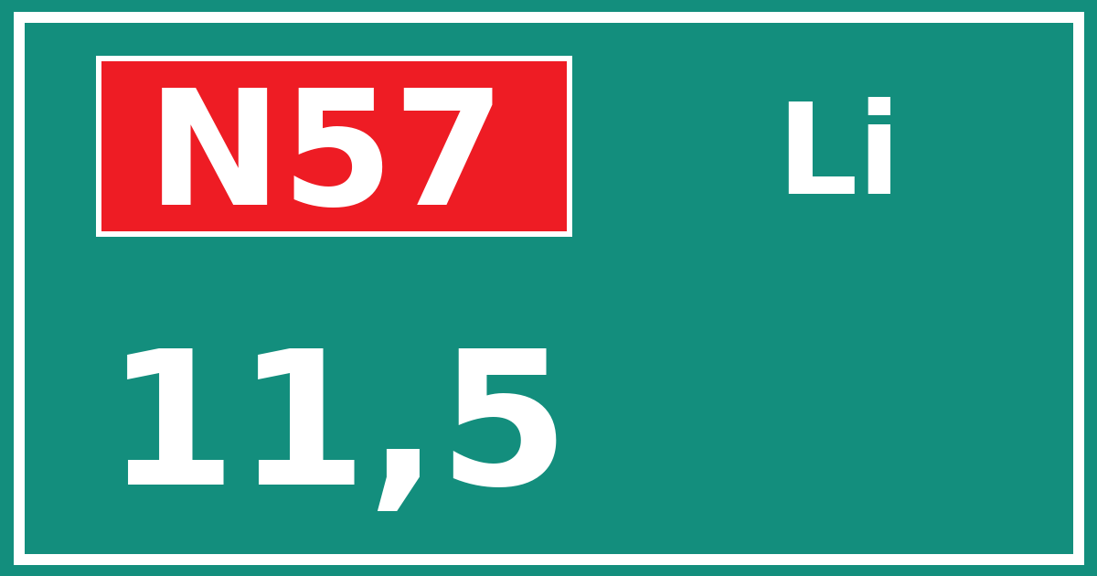 Hectometerbord N57 11,5 zijde Li