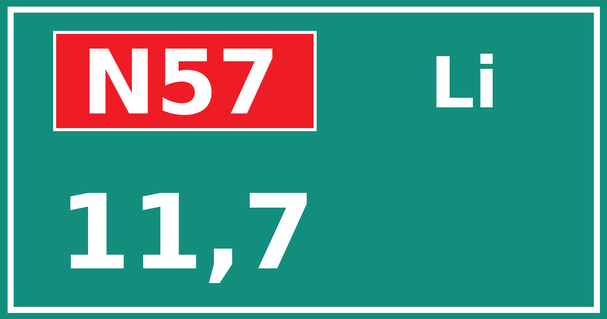 Hectometerbord N57 11,7 zijde Li