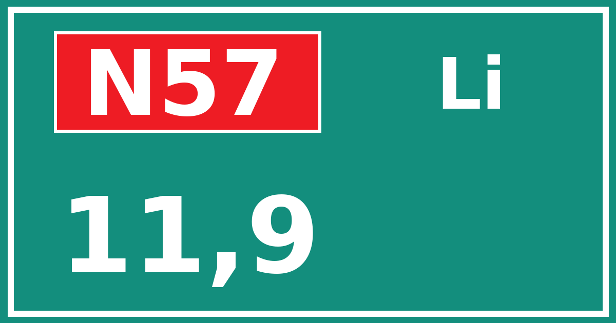 Hectometerbord N57 11,9 zijde Li