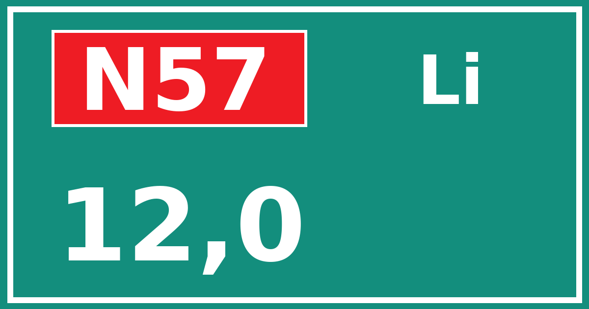 Hectometerbord N57 12,0 zijde Li