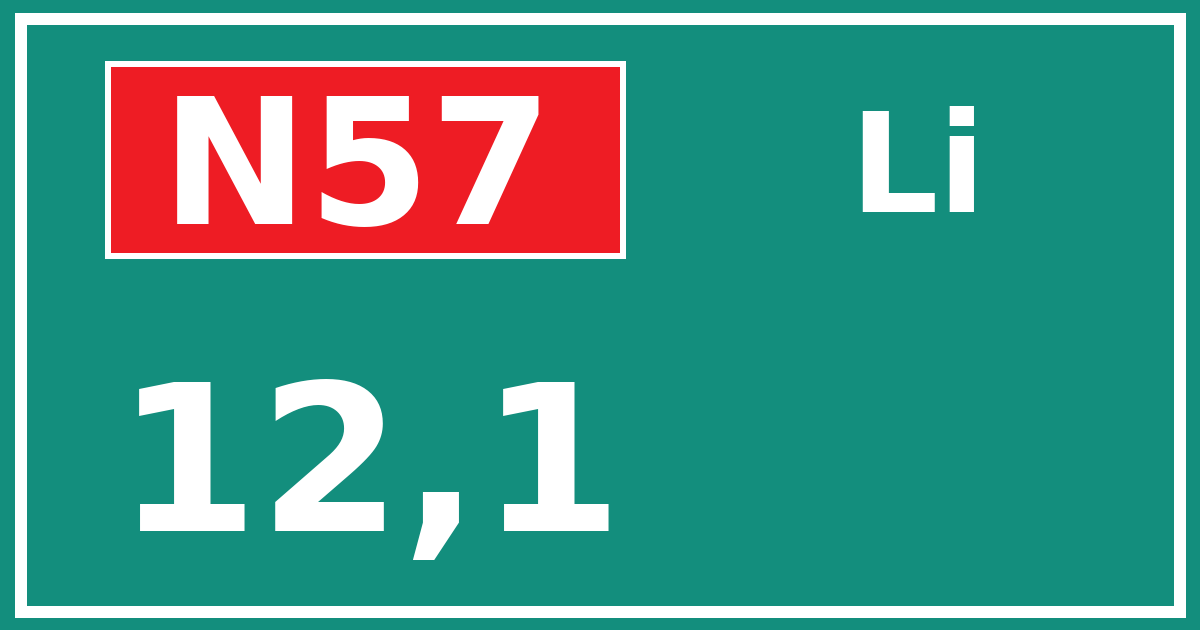 Hectometerbord N57 12,1 zijde Li