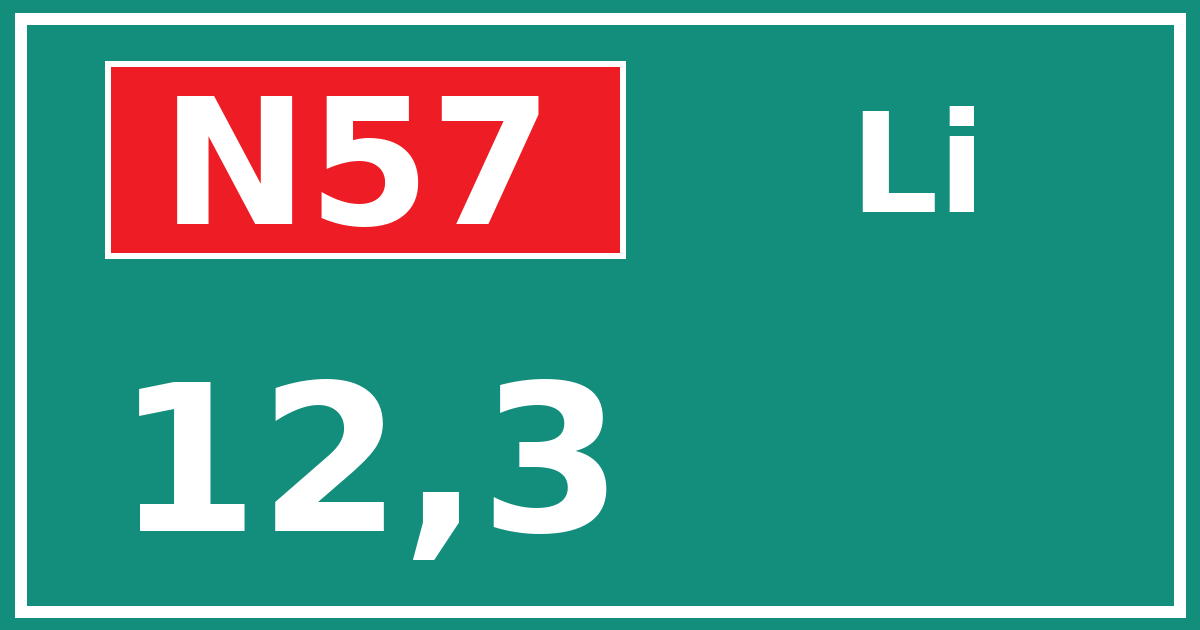Hectometerbord N57 12,3 zijde Li