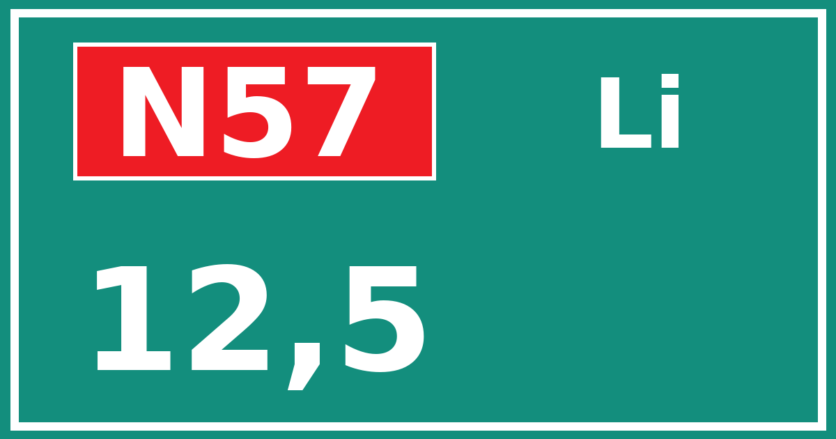 Hectometerbord N57 12,5 zijde Li