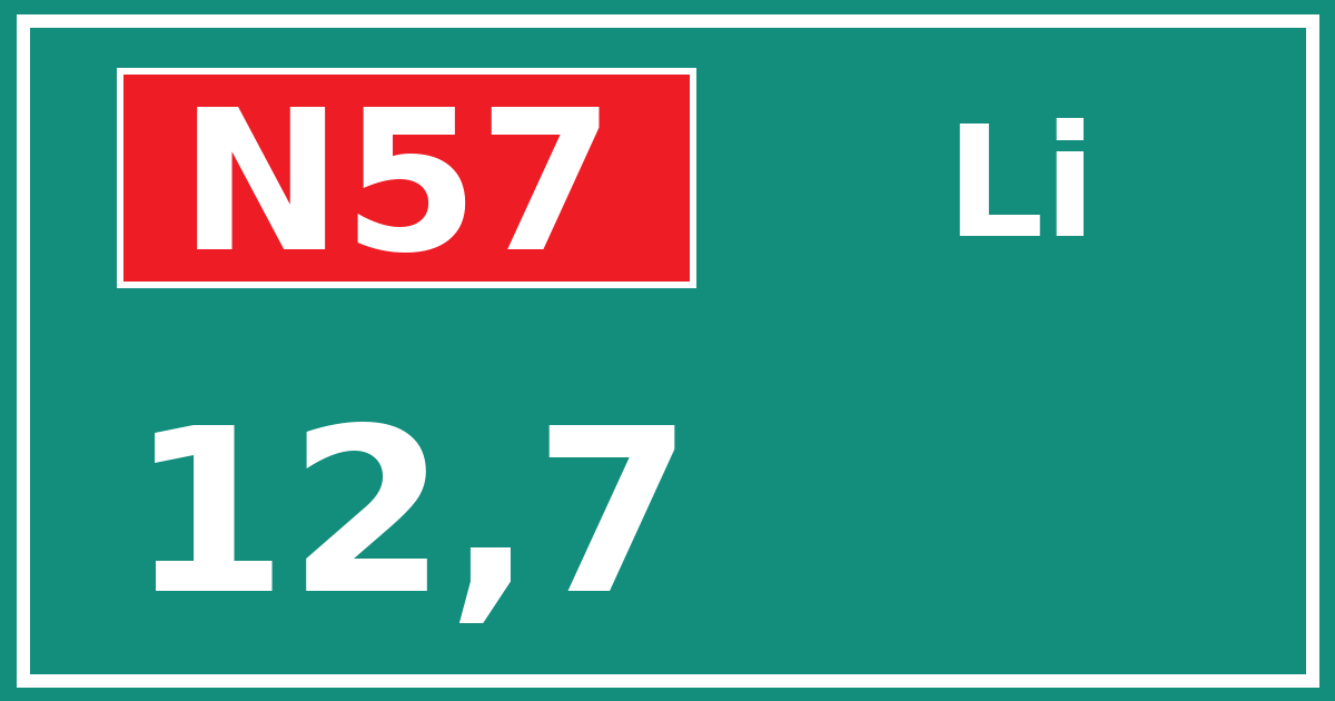 Hectometerbord N57 12,7 zijde Li