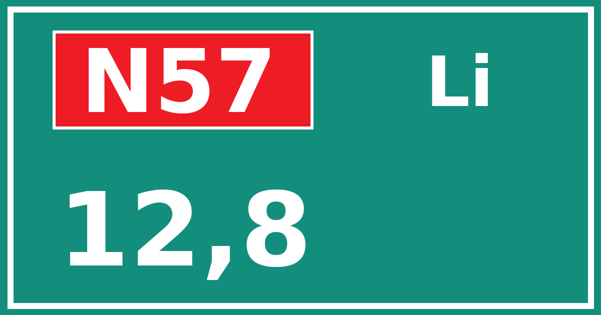 Hectometerbord N57 12,8 zijde Li