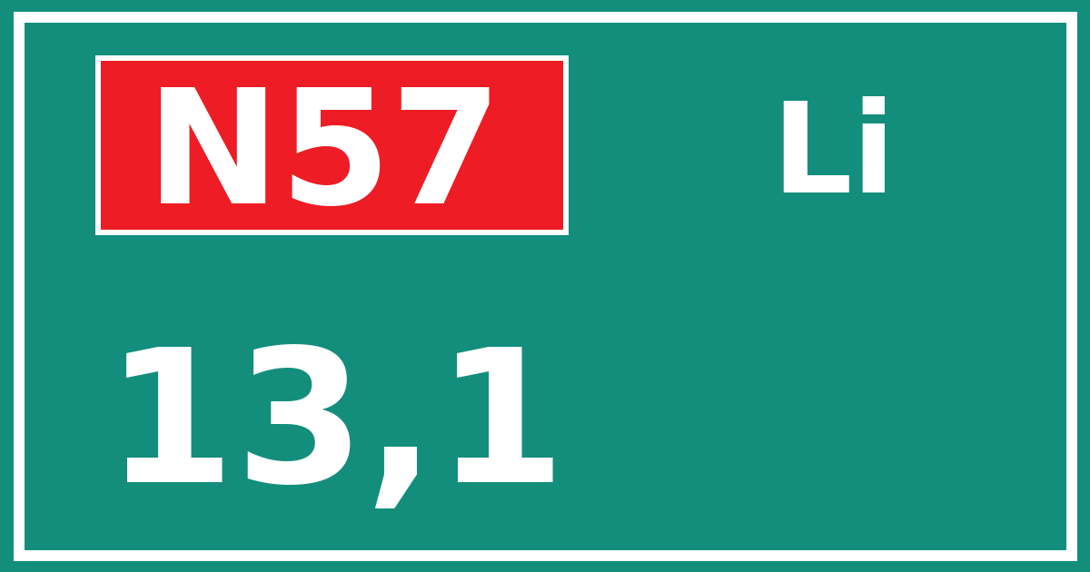 Hectometerbord N57 13,1 zijde Li
