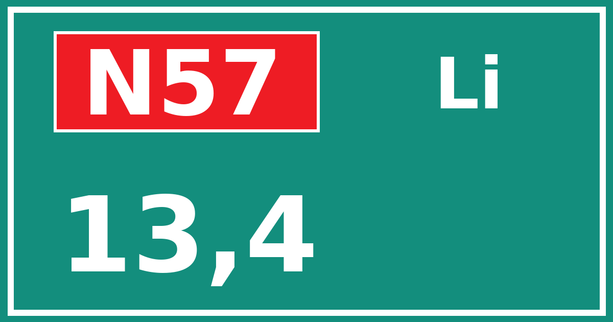 Hectometerbord N57 13,4 zijde Li