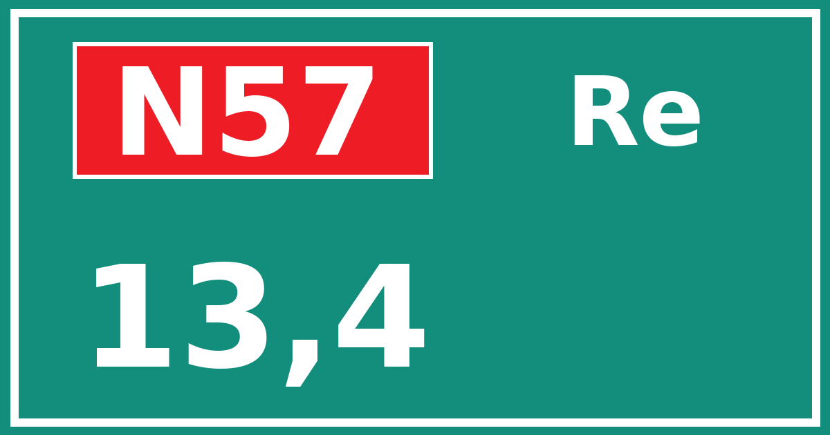 Hectometerbord N57 13,4 zijde Re