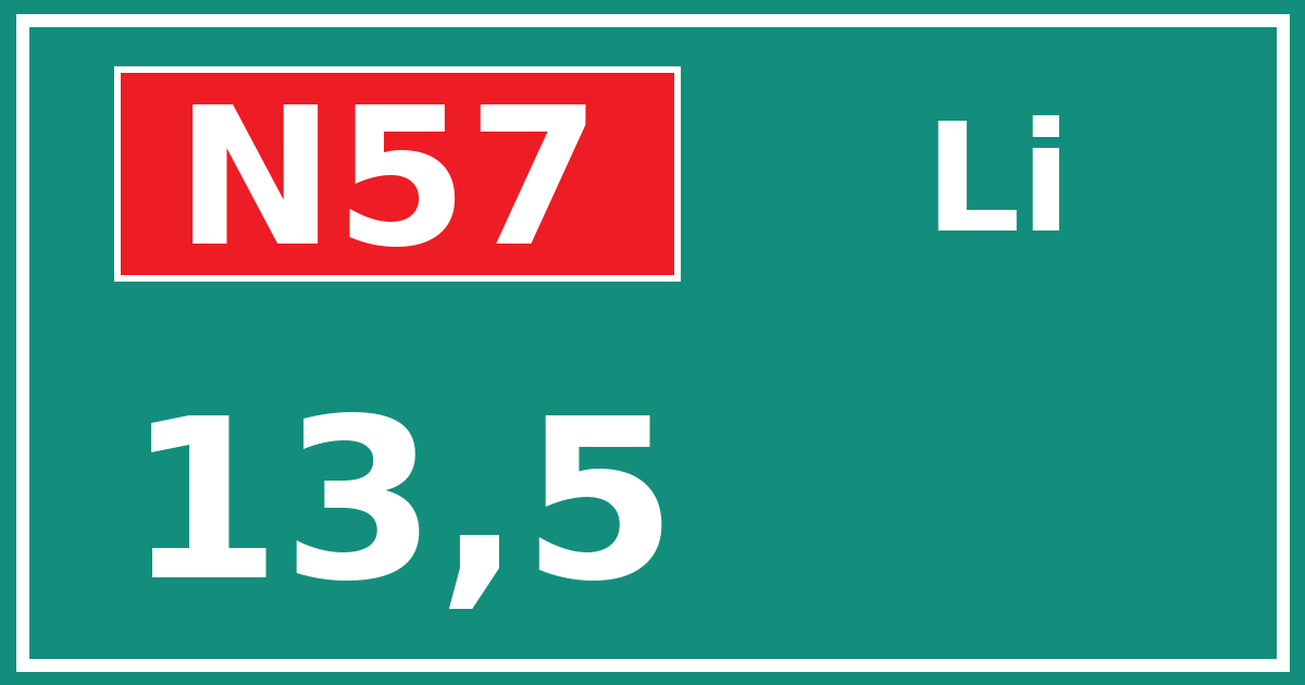 Hectometerbord N57 13,5 zijde Li