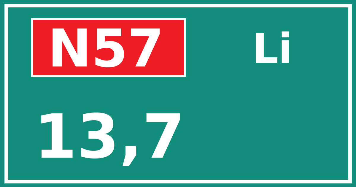 Hectometerbord N57 13,7 zijde Li