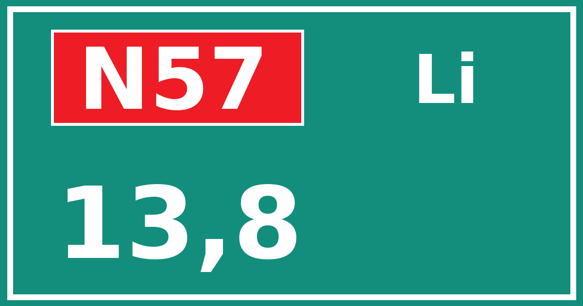Hectometerbord N57 13,8 zijde Li