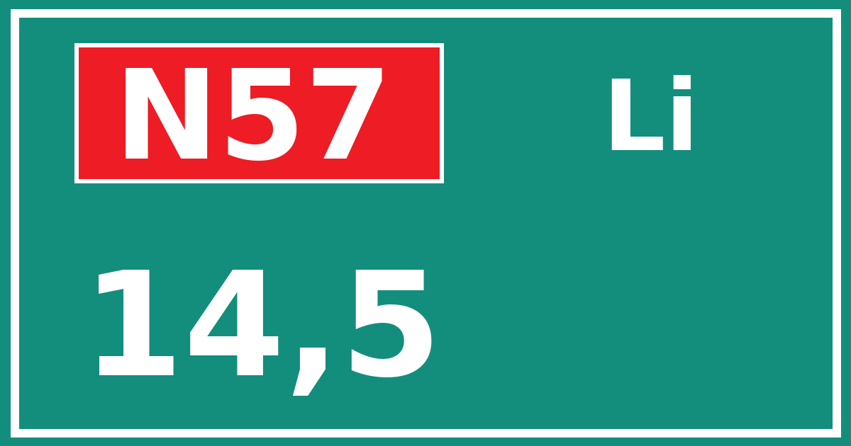Hectometerbord N57 14,5 zijde Li