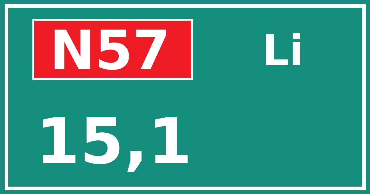 Hectometerbord N57 15,1 zijde Li