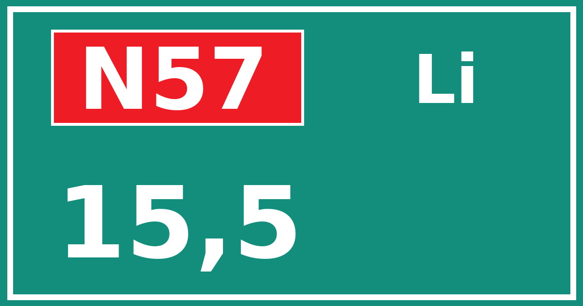 Hectometerbord N57 15,5 zijde Li
