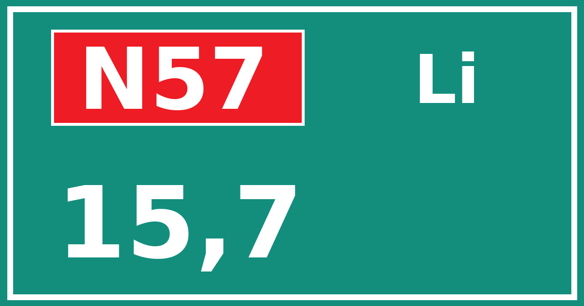 Hectometerbord N57 15,7 zijde Li