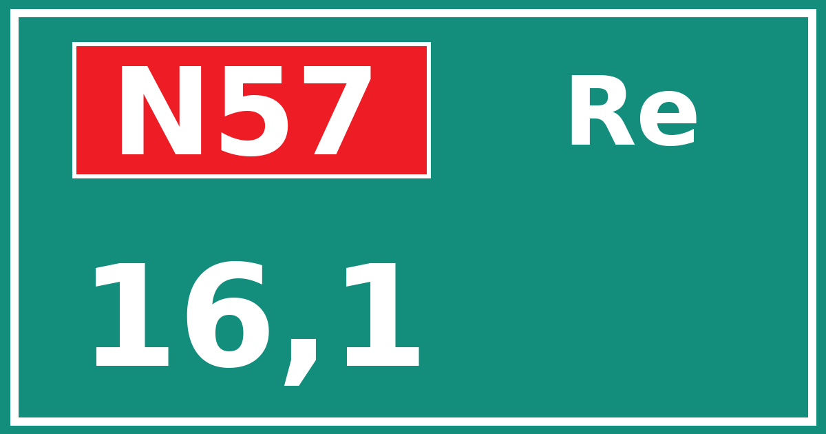 Hectometerbord N57 16,1 zijde Re
