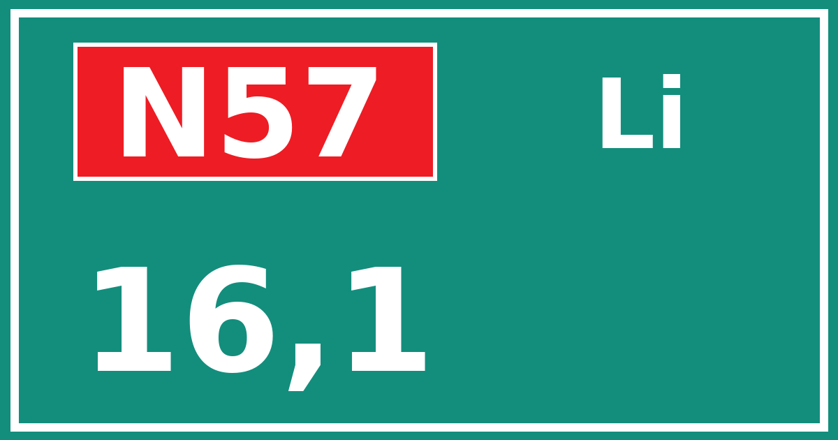 Hectometerbord N57 16,1 zijde Li