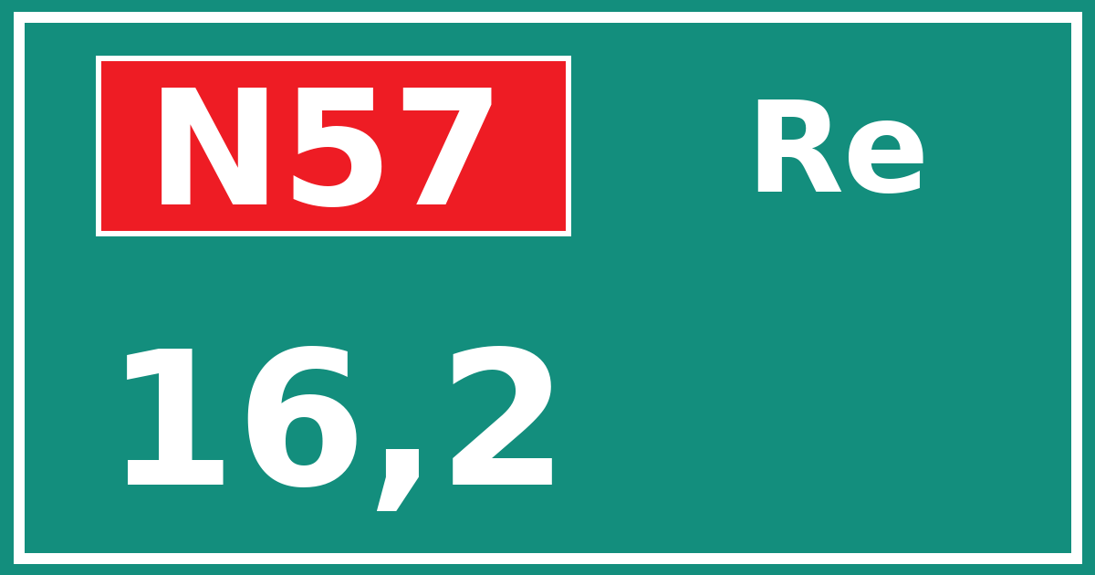 Hectometerbord N57 16,2 zijde Re