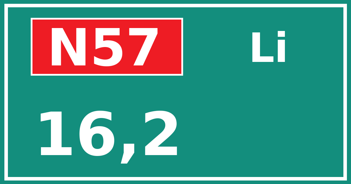 Hectometerbord N57 16,2 zijde Li