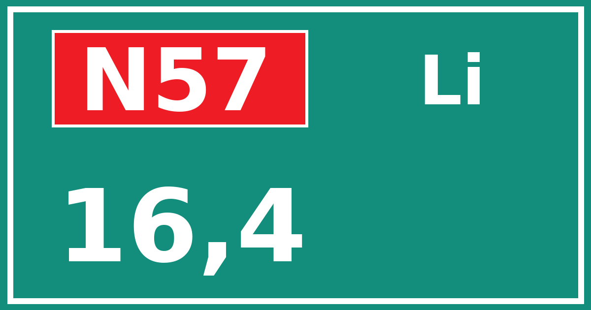 Hectometerbord N57 16,4 zijde Li