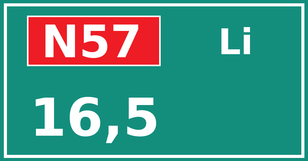 Hectometerbord N57 16,5 zijde Li