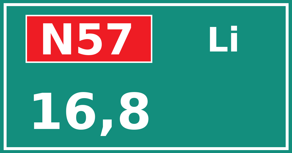 Hectometerbord N57 16,8 zijde Li