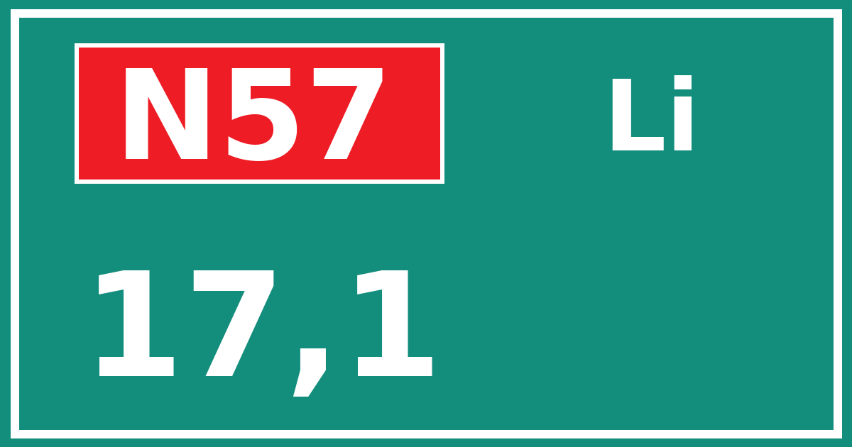 Hectometerbord N57 17,1 zijde Li