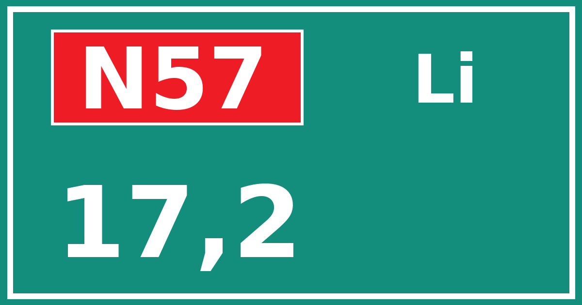 Hectometerbord N57 17,2 zijde Li