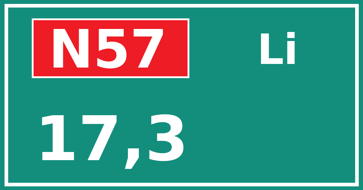 Hectometerbord N57 17,3 zijde Li