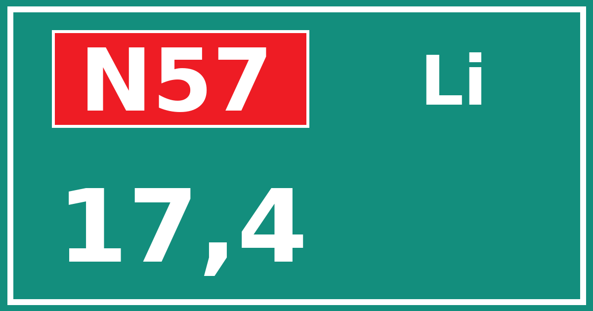 Hectometerbord N57 17,4 zijde Li