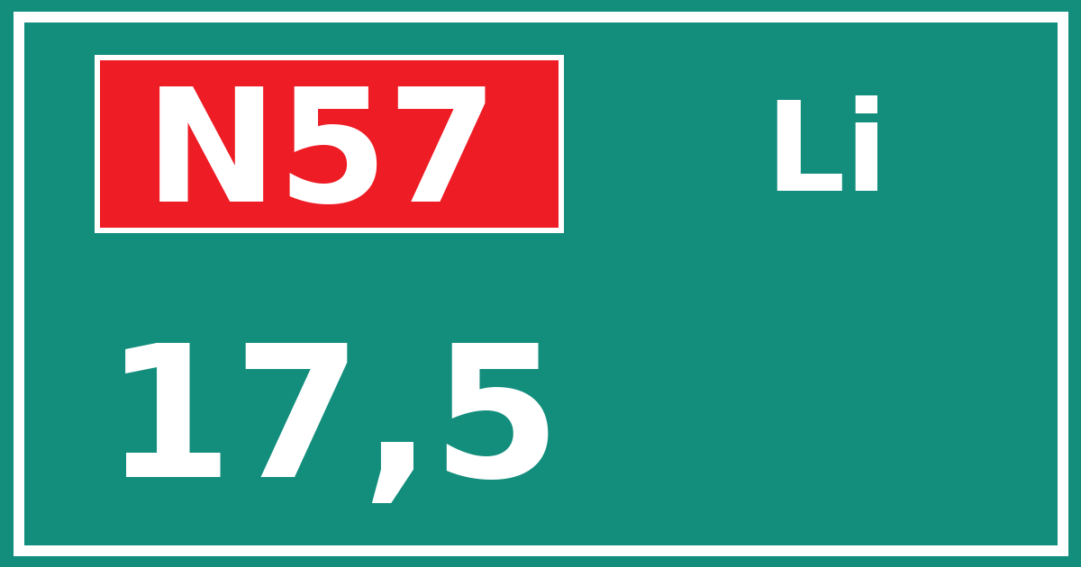 Hectometerbord N57 17,5 zijde Li