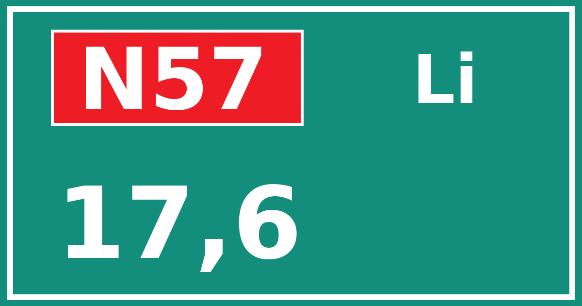 Hectometerbord N57 17,6 zijde Li