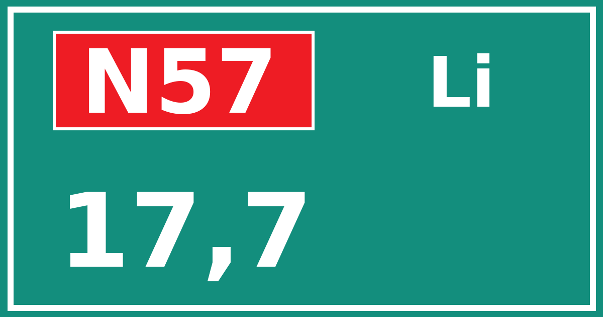 Hectometerbord N57 17,7 zijde Li