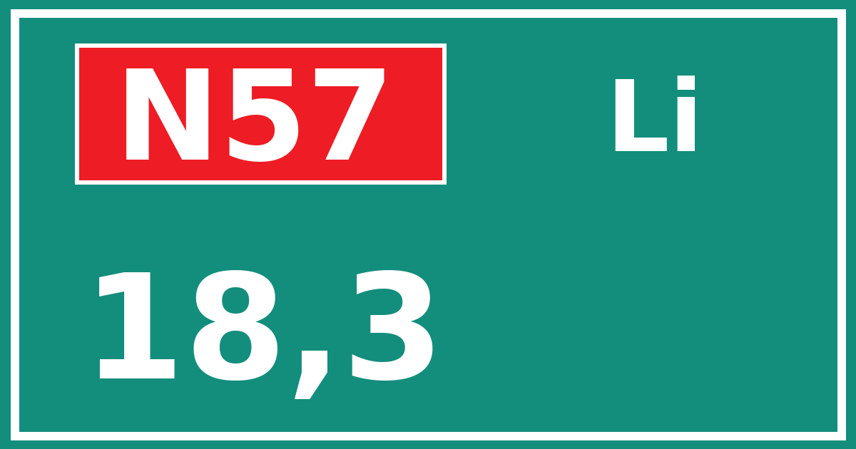 Hectometerbord N57 18,3 zijde Li