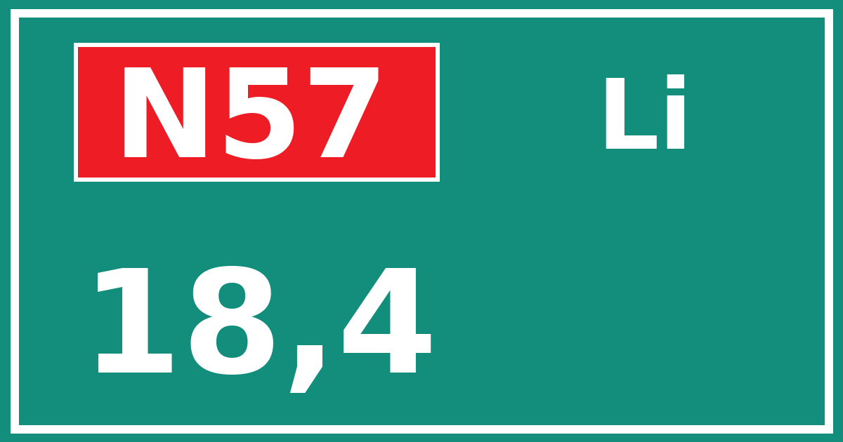 Hectometerbord N57 18,4 zijde Li