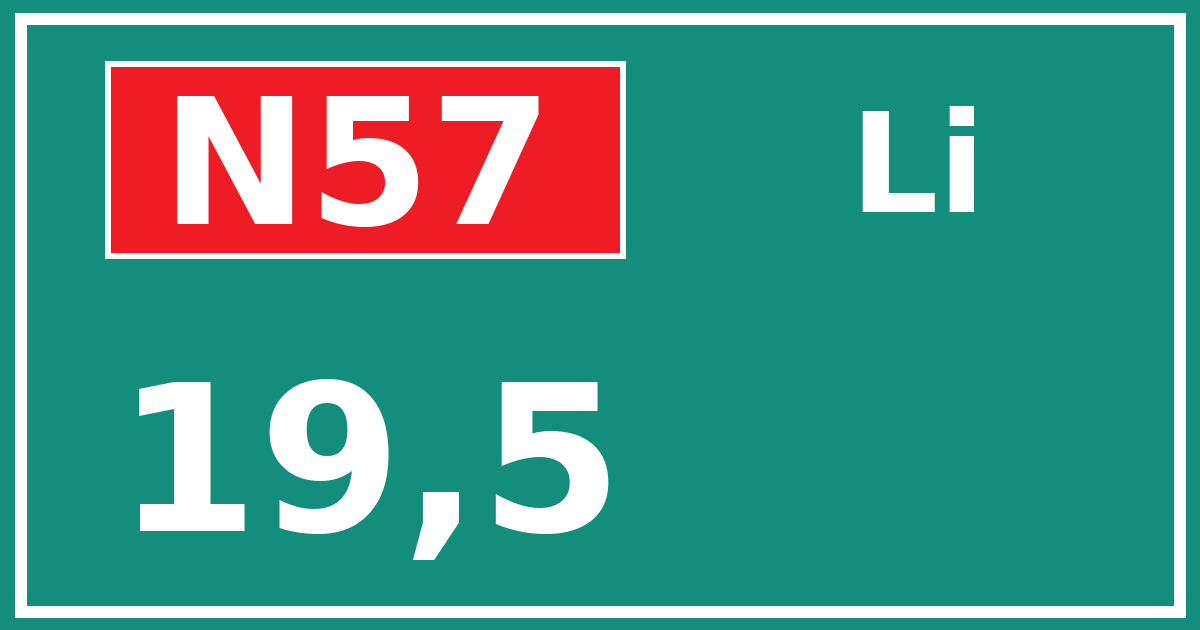 Hectometerbord N57 19,5 zijde Li