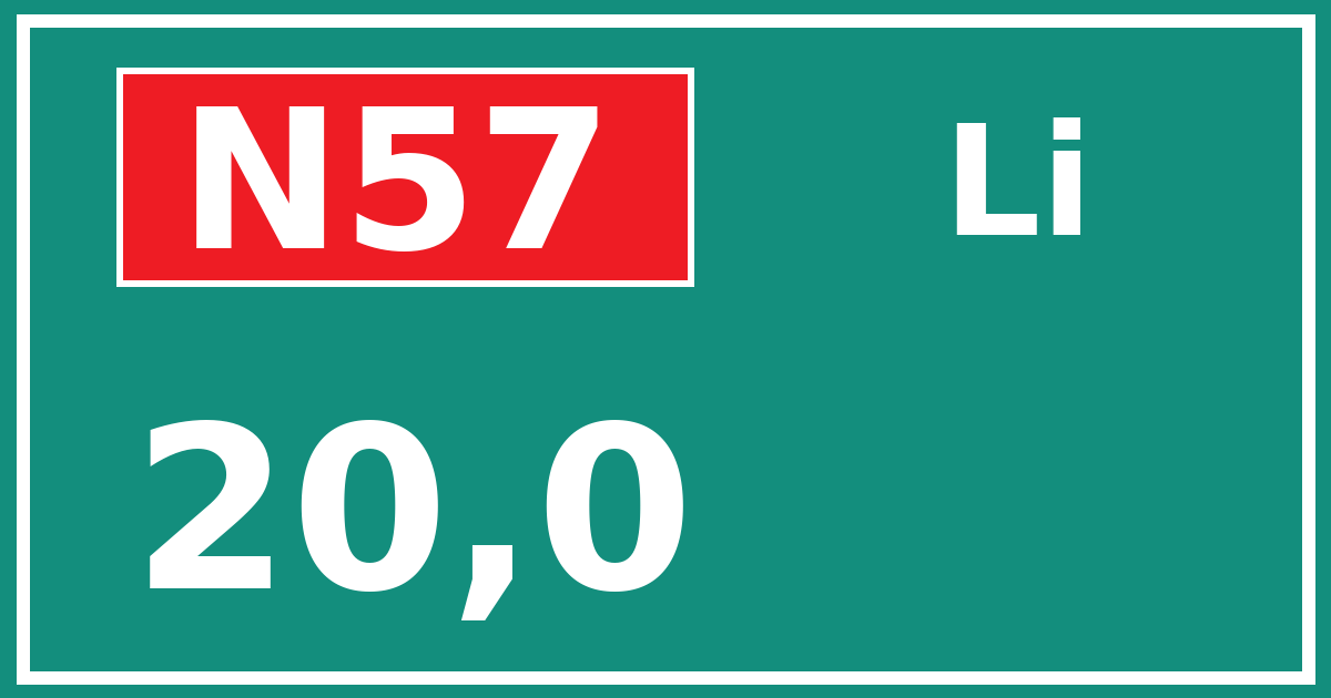 Hectometerbord N57 20,0 zijde Li