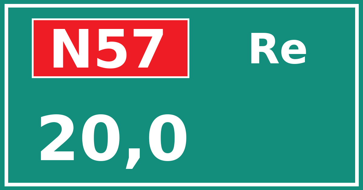 Hectometerbord N57 20,0 zijde Re