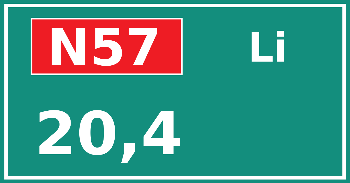 Hectometerbord N57 20,4 zijde Li
