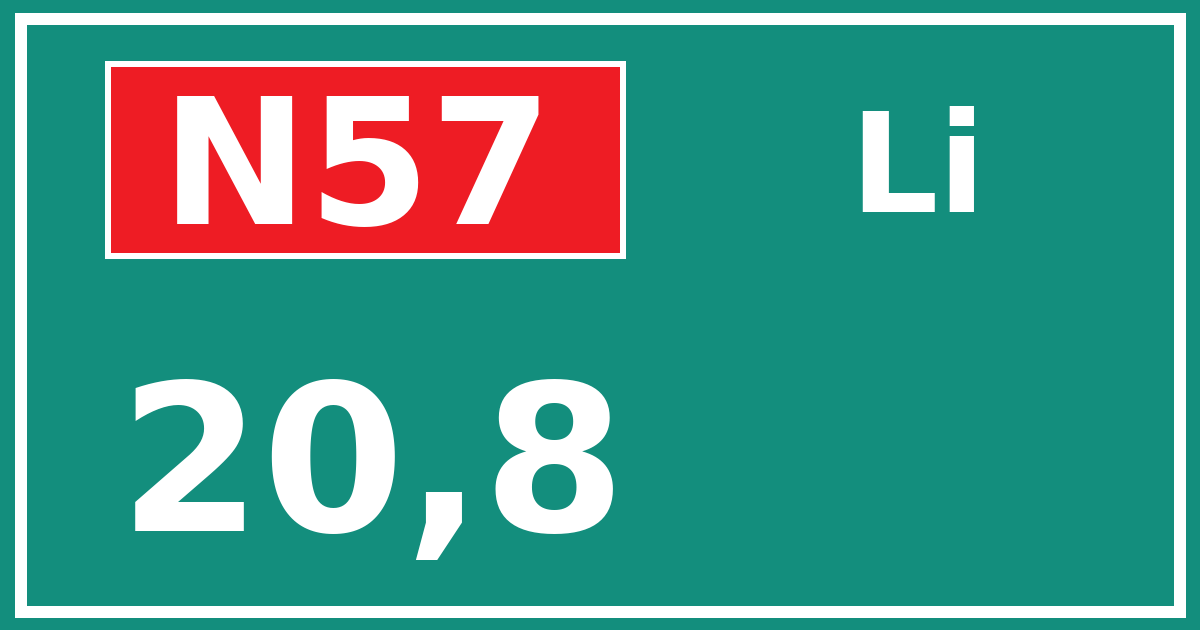 Hectometerbord N57 20,8 zijde Li