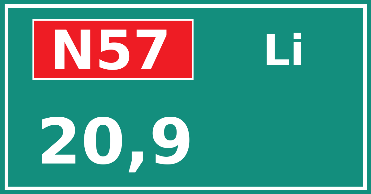Hectometerbord N57 20,9 zijde Li