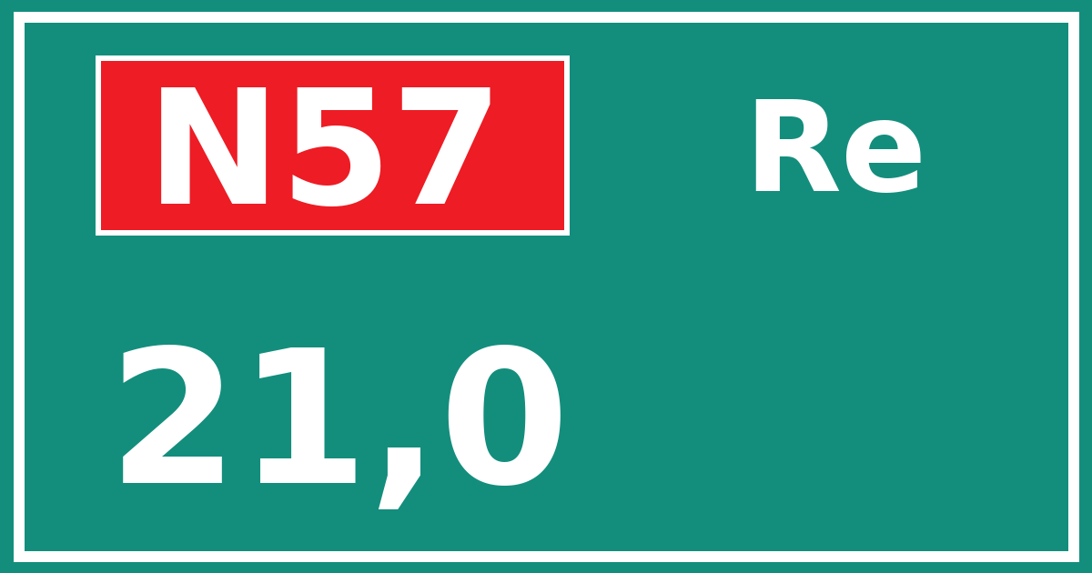 Hectometerbord N57 21,0 zijde Re