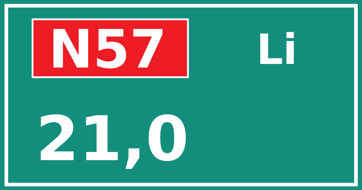 Hectometerbord N57 21,0 zijde Li