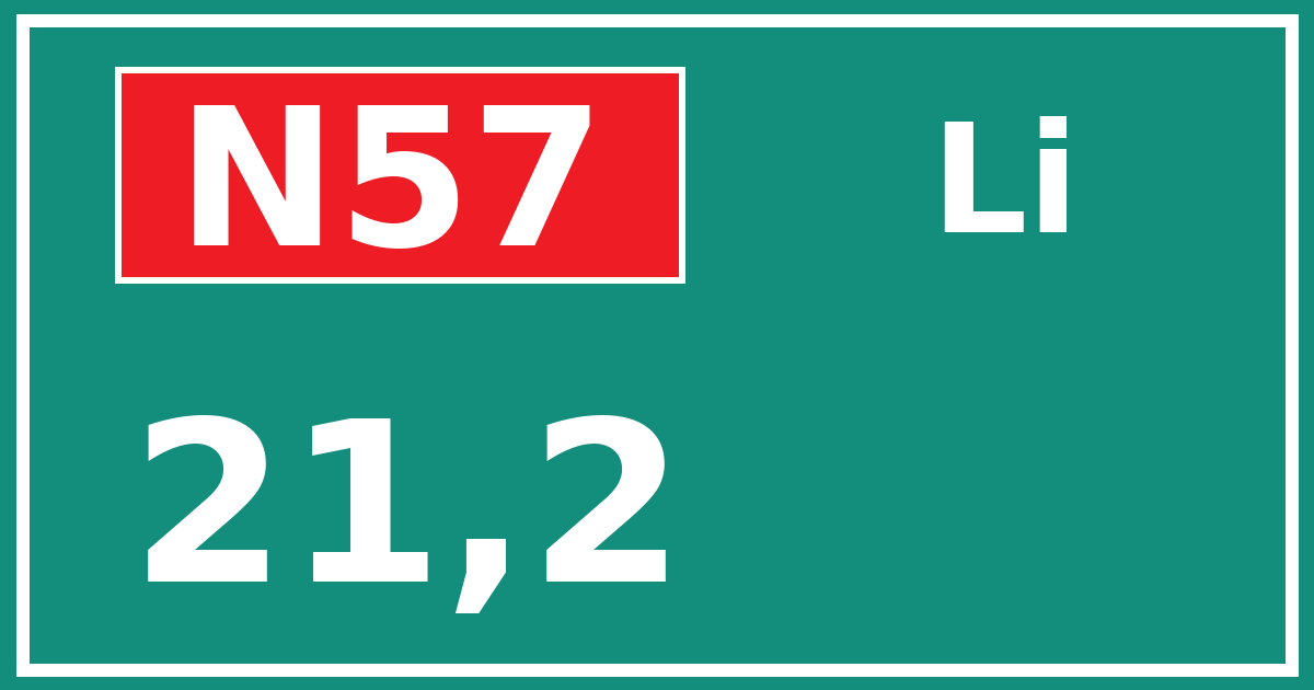 Hectometerbord N57 21,2 zijde Li
