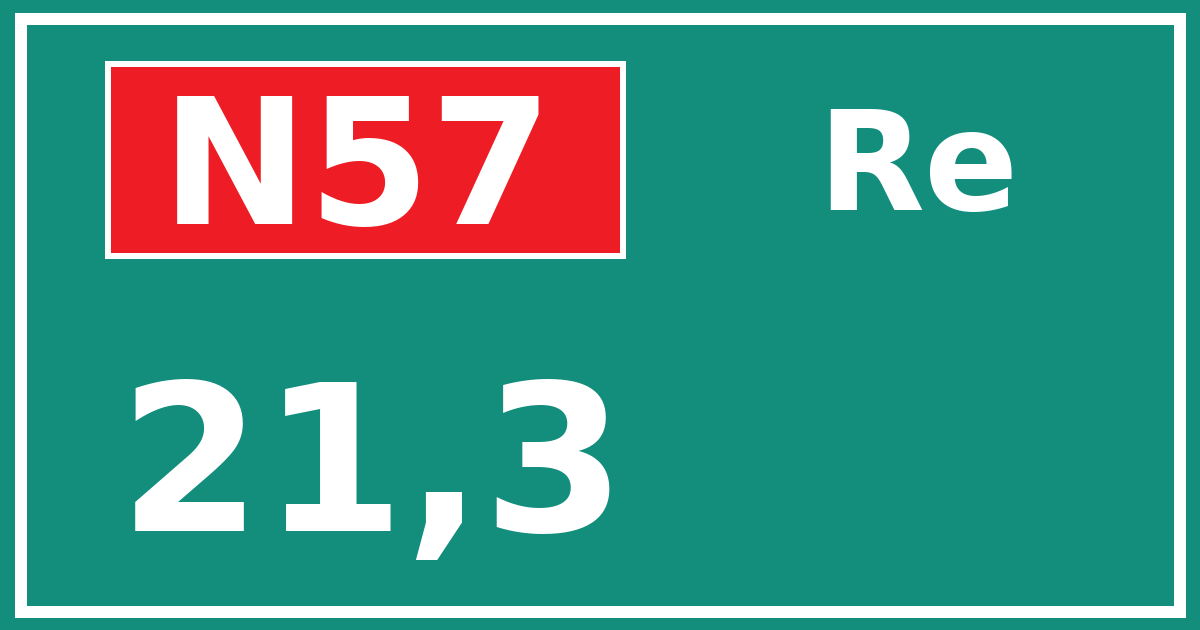 Hectometerbord N57 21,3 zijde Re